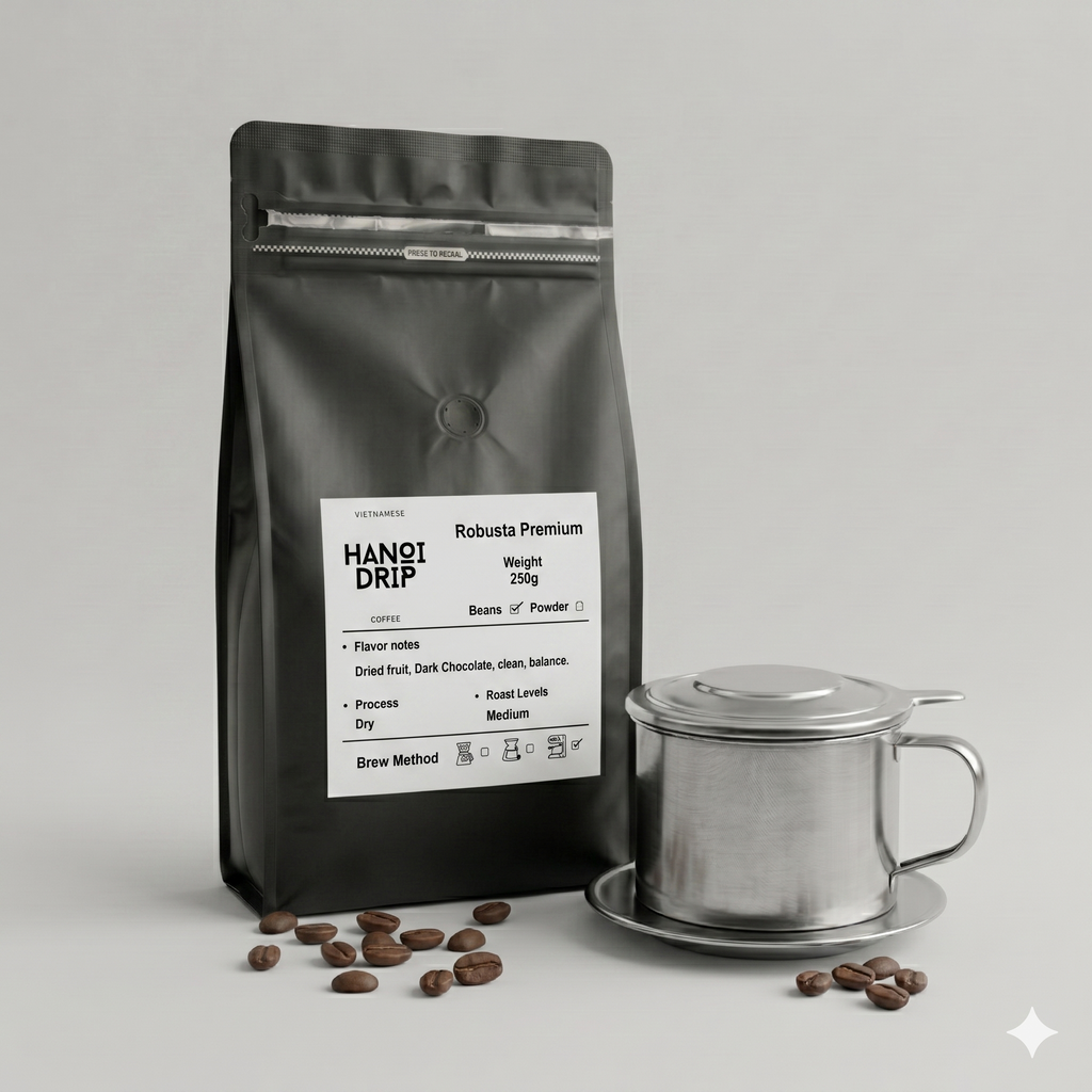 Vietnamese Robusta Coffee Set – 250g Beans + Phin Drip Filter