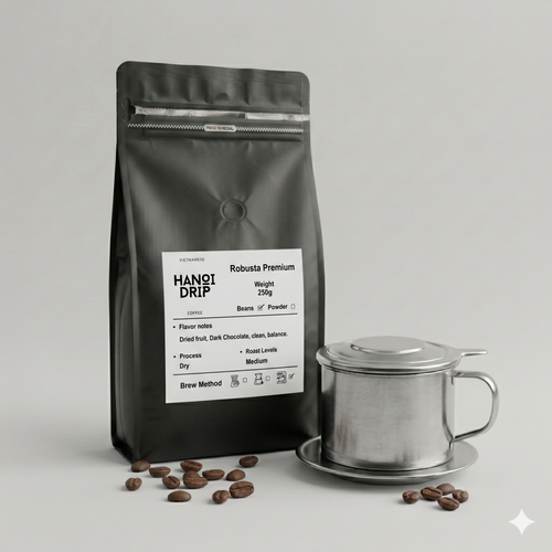 Vietnamese Robusta Coffee Set – 250g Beans + Phin Drip Filter